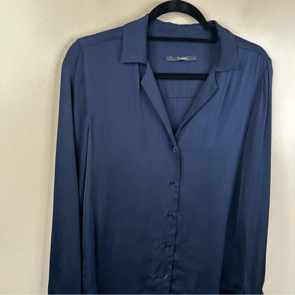 Quince Silk Button Down Blouse Womens Small Navy Blue Minimalist Work Wear - Picture 7 of 8